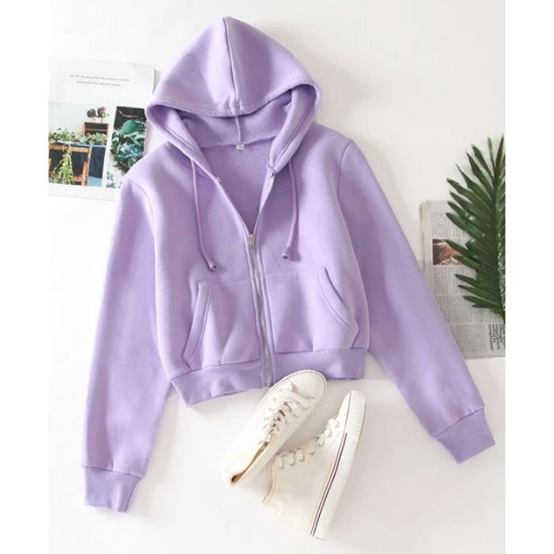 Womens Crop Top Hoodie Front Zip